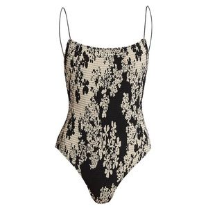 Smocked black and white floral bathing suit. Super flattering - NWT